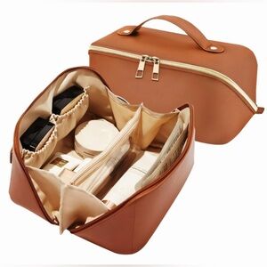 Travel Makeup Bag Large Cosmetic Bag for Women, Open Flat Fashion Bag Portable